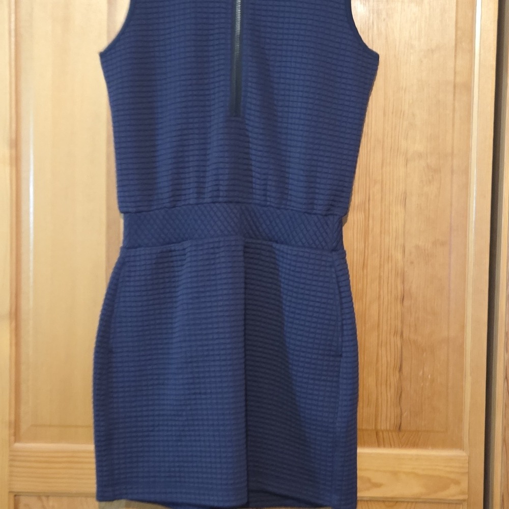 Dudley Stephens Ava Dress Small Navy Blue Waffle Quarter Zip Sleeveless Pockets - Picture 4 of 9